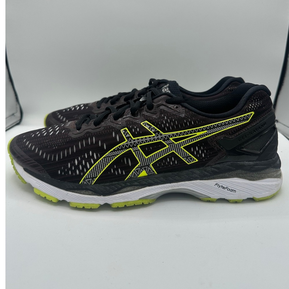 Asics Gel-Kayano 23 Mens Running Shoes Black Safety Yellow T6A1N Size 9 - Picture 2 of 10